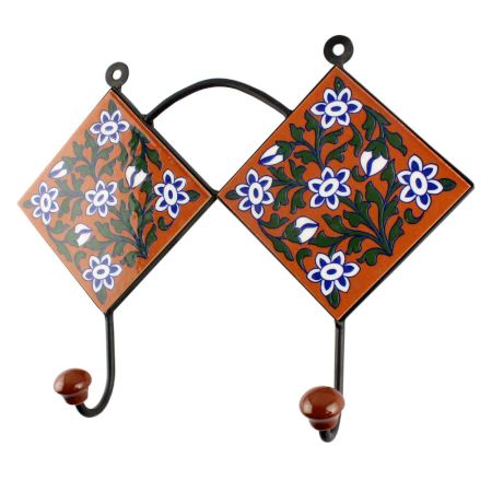 Brown Ceramic Floral Tile Hook Online